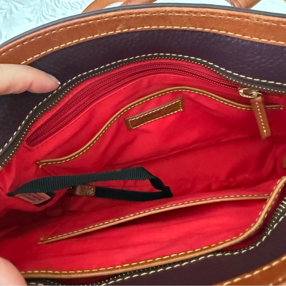 Dooney & Bourke Pebbled Leather Dark Brown / Maroon Satchel Gold Hardware - Picture 9 of 15